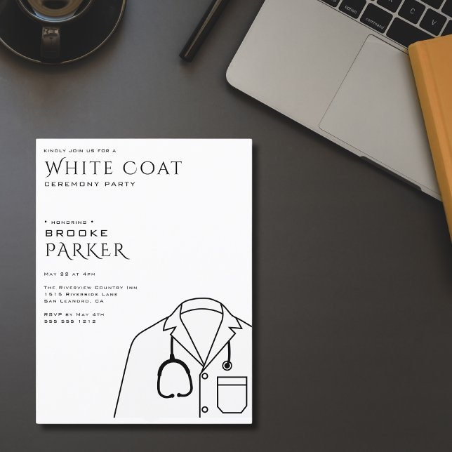 Modern White Coat Ceremony Party Invitation Postcard (Creator Uploaded)