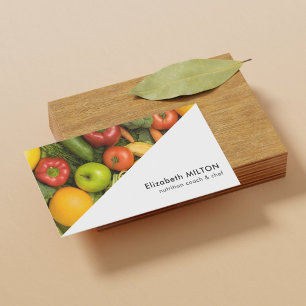 Modern White Colourful Vegetable Nutritionist Chef Business Card