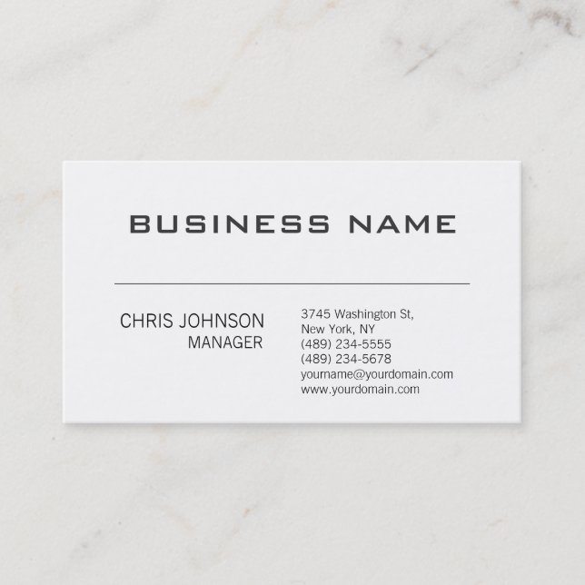 Modern White Contemporary Manager Business Card (Front)