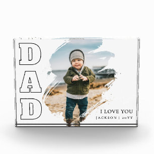 Modern White Cool Brushstroke I Love You Dad Photo Block