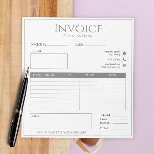 modern white corporate small business invoice notepad