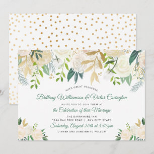 Modern White Cream Floral Greenery Wedding Invitation