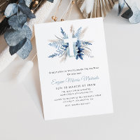 modern white cross blue floral dedication 