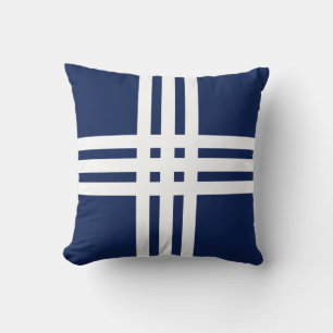 Modern White Cross Lines on Navy Blue Cushion