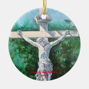 Modern WHITE CROSS Red Typography Acrylic Art Ceramic Tree Decoration