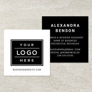 Modern White Custom Business Logo Branded Square Business Card