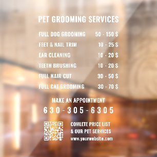 Modern White Custom Business Service List QR Code Window Cling