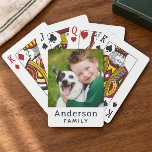 Modern White Custom Family Name Photo Playing Cards