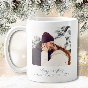 Modern White Custom Merry Christmas Photo Coffee Mug