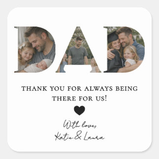 Modern White Dad Photo Collage Father Day Thanks Square Sticker