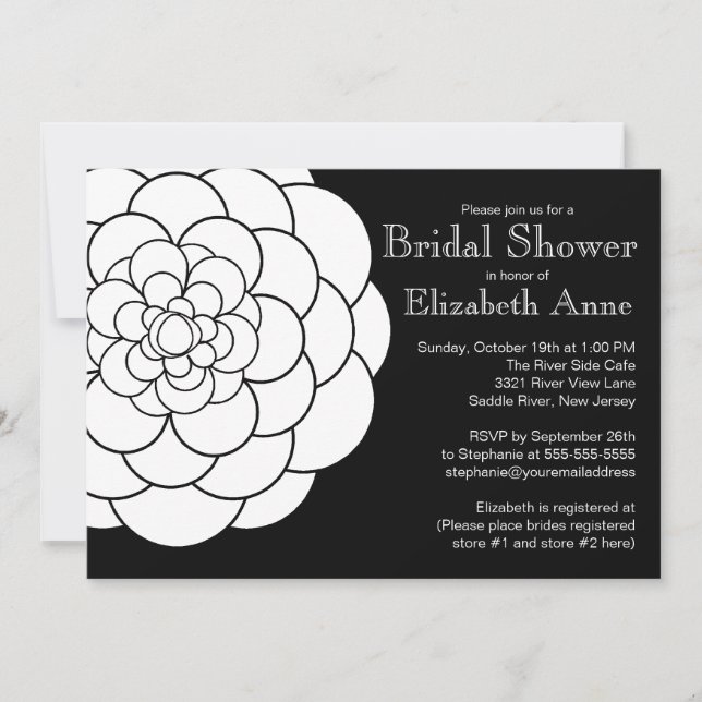 Modern White Dahlia Bloom Floral Bridal Shower Invitation (Front)