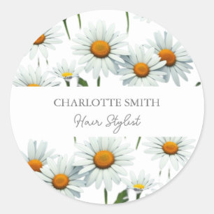 Modern White Daisy  Floral Trendy Classic Round Sticker