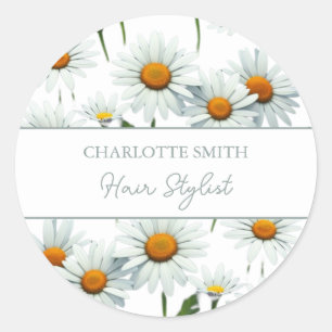 Modern White Daisy Floral Trendy Classic Round Sticker