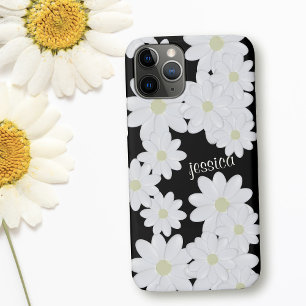 Modern White Daisy Flower Pattern Name Black iPhone 11 Pro Case