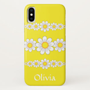 Modern White Daisy Flowers Yellow iPhone X Case