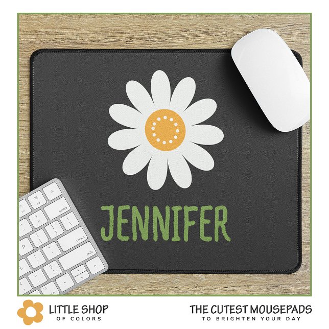 Modern White Daisy Monogrammed Mouse Mat (Creator Uploaded)