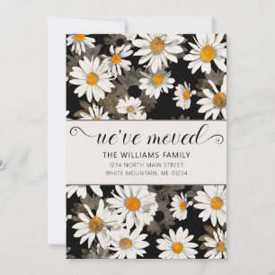 Modern White Daisy On Black Floral Moving Card