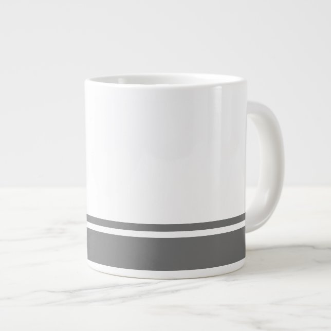 Modern White Dark Grey Bottom Rim Racing Stripes Large Coffee Mug (Front Right)