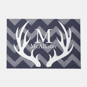 Modern White Deer Antlers Chevrons Personalised Doormat