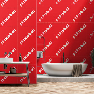 Modern White Diagonal PICKLEBALL On Sporty Red Wallpaper
