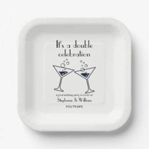 Modern White Double Celebration Joint Birthday Paper Plate