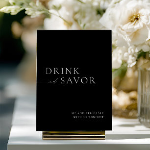Modern White Drink & Savour Wedding Bar Sign Invitation