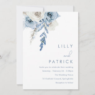 Modern White & Dusty Blue Wedding Invitation