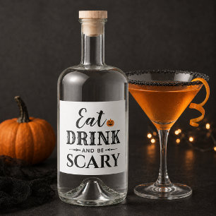 Modern White Eat Drink and Be Scary Pumpkin Liquor Bottle Label