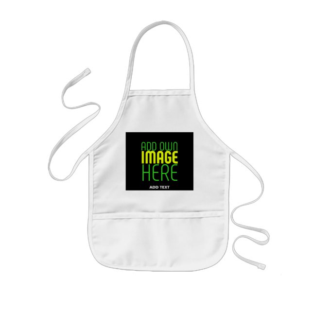 MODERN WHITE EDITABLE BLACK IMAGE TEXT TEMPLATE KIDS APRON (Front)