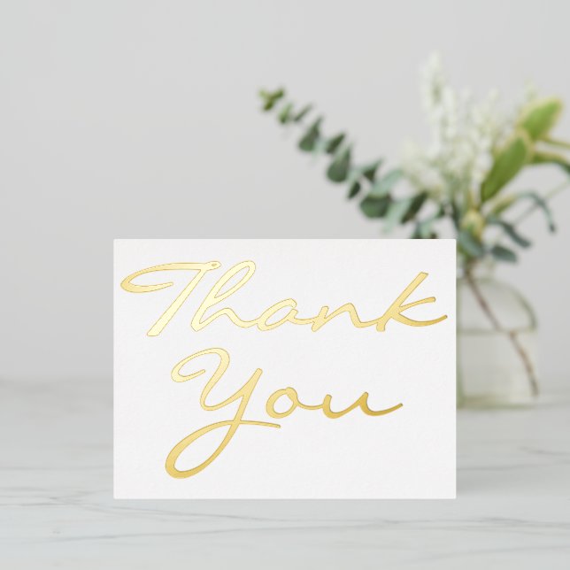 Modern White Elegant Faux Gold Script Thank You Foil Invitation Postcard (Standing Front)