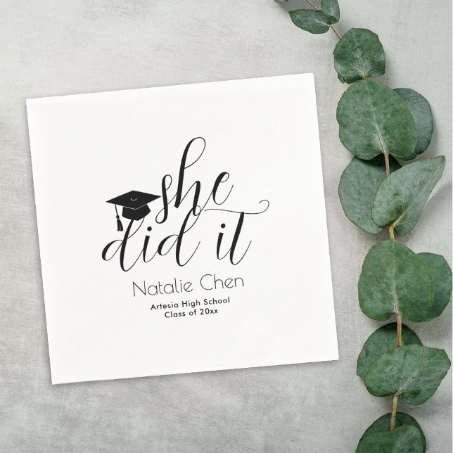 Modern White Elegant Fonts Graduation Napkins (Creator Uploaded)