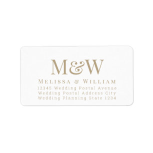 Modern White Elegant Gold Monogram Address Label