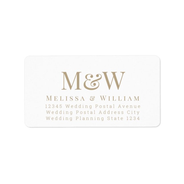 Modern White Elegant Gold Monogram Address Label (Front)