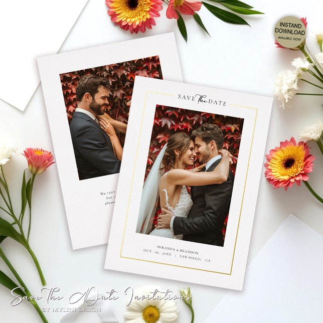 Modern White Elegant Photo Wedding Save the Date (Creator Uploaded)