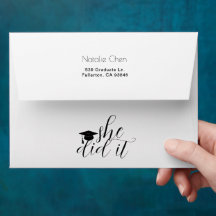 Modern White Elegant She Did It Graduation Invite