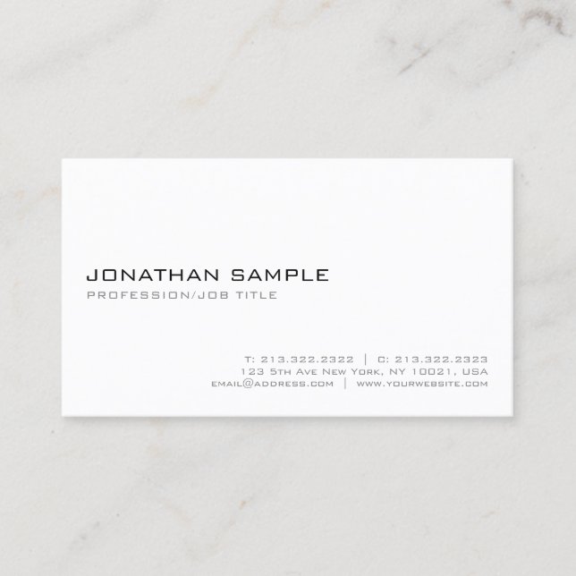 Modern White Elegant Sleek Minimalistic Plain Business Card (Front)