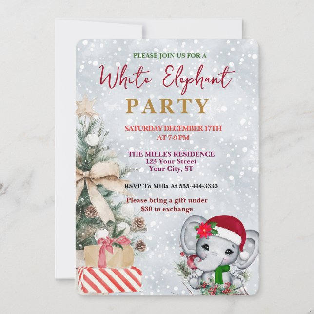 Modern White Elephant Gift Exchange Holiday Party  Invitation (Front)