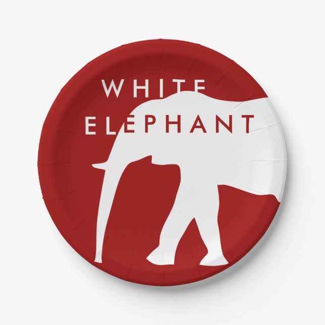 Modern White Elephant Holiday Party Paper Plate (Front)