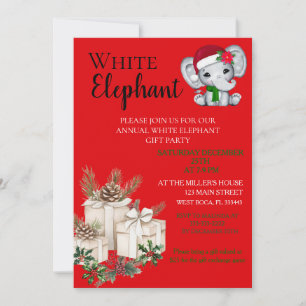 Modern White Elephant Kids Christmas party  Invitation