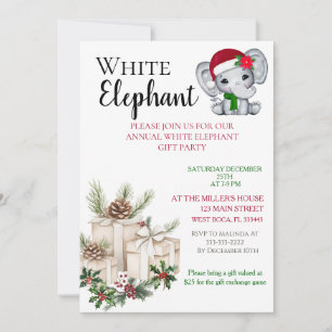 Modern White Elephant Kids Christmas party  Invitation