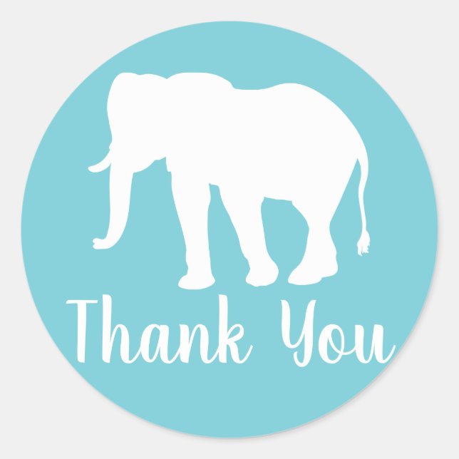 Modern White Elephant Silhouette Thank You Classic Round Sticker (Front)