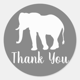 Modern White Elephant Silhouette Thank You Classic Round Sticker