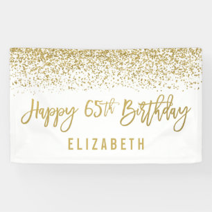 Modern White Faux Gold Glitter 65th Birthday Banner