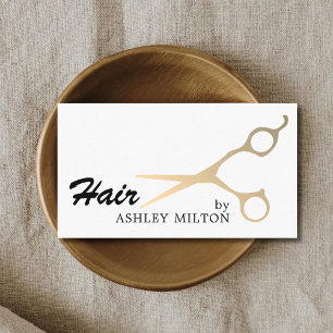 Modern White Faux Gold Scissors Hairstylist Business Card