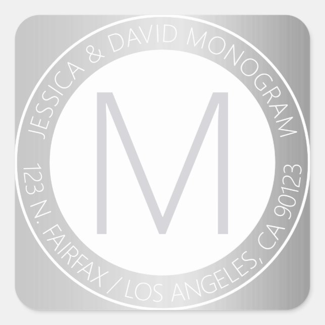 Modern White & Faux Silver Return Address Label (Front)