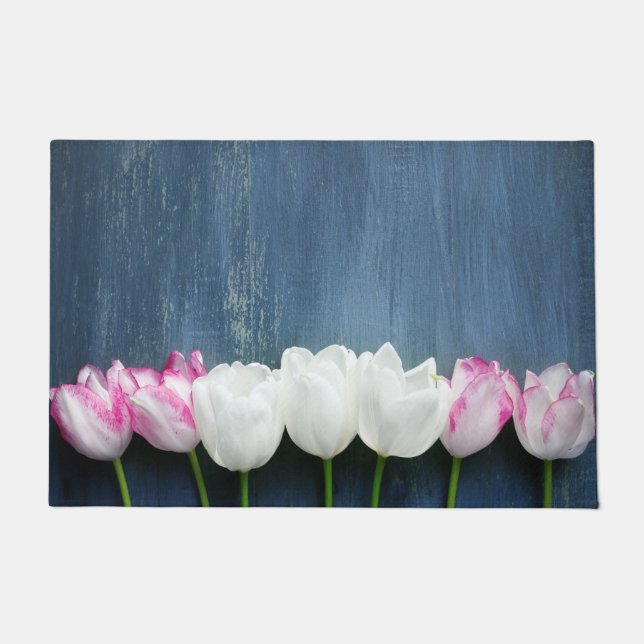 Modern White floral Doormat (Front)