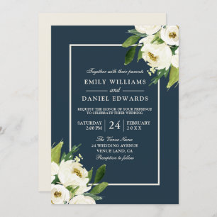 Modern White Floral Elegant Greenery Wedding Invitation
