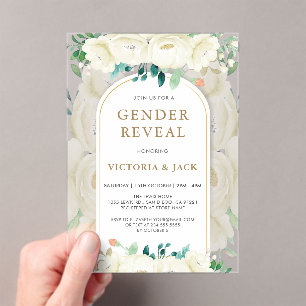 Modern White Floral Garden Gender Reveal Acrylic Invitations