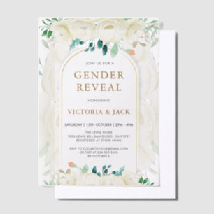 Modern White Floral Garden Gender Reveal Vellum Invitations