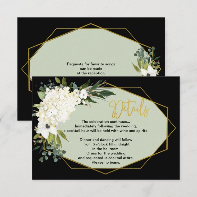 Modern White Floral Gold Wedding Details  Enclosure Card (Front/Back)